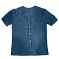 thumbnail image 4 of Lixiuxyad Women Basic Tee Lace Trim V Neck Puff Sleeve Button Down Blouses Dressy Summer Tees Shirts For Work Casual,Blue, 4 of 4