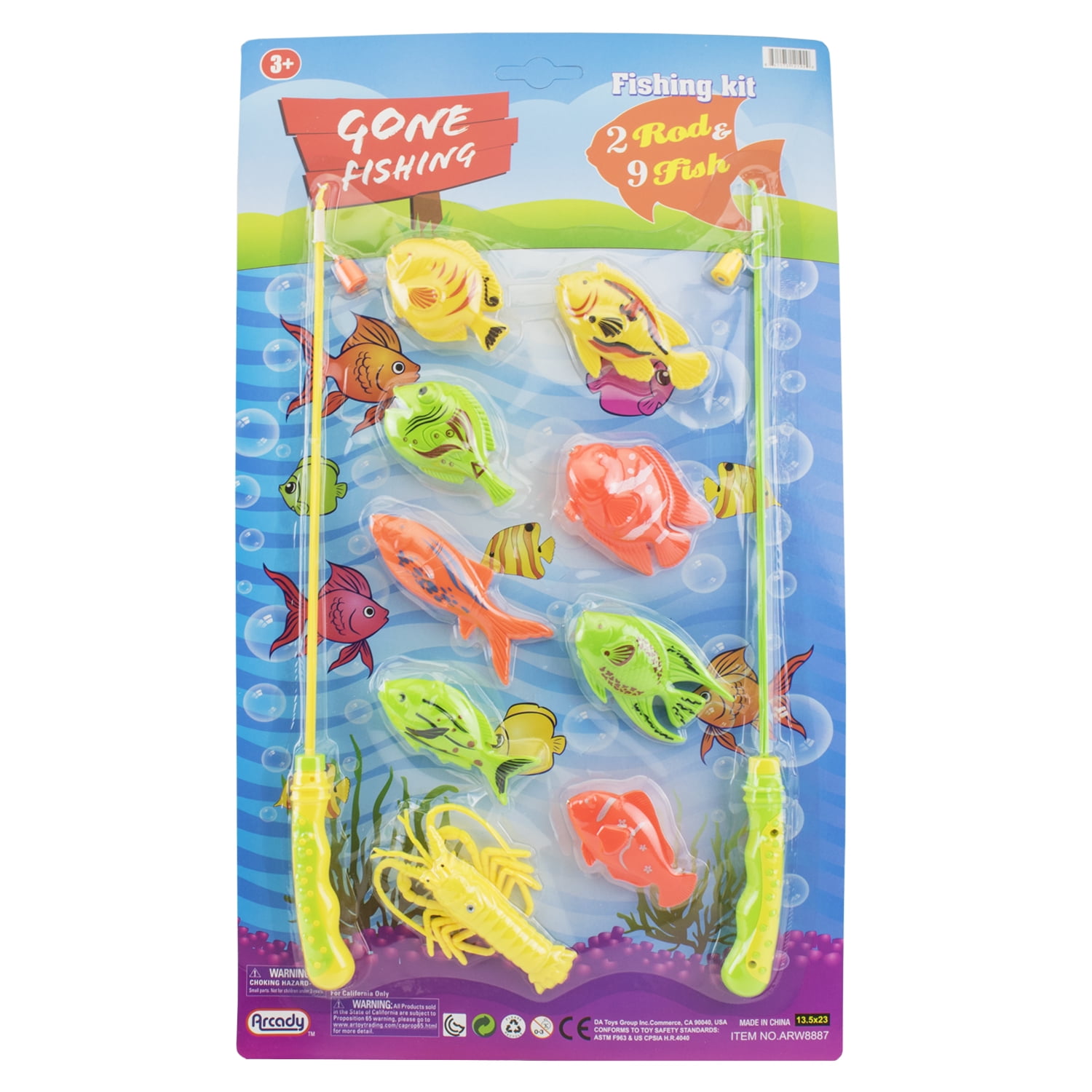 Fishing Kit 2 Rods & 9 Fish Water Game Toy for Kids Daily