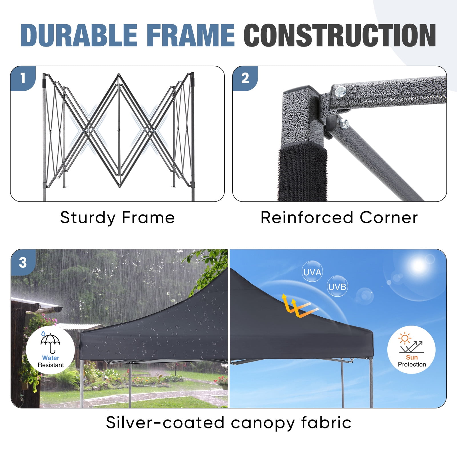 GIANNA 10x10 Pop Up Canopy, Easy Outdoor Sun Shade for Events, Parties, Camping, Portable Tent Pop Up Shade Canopy with Sand Bags,Grey