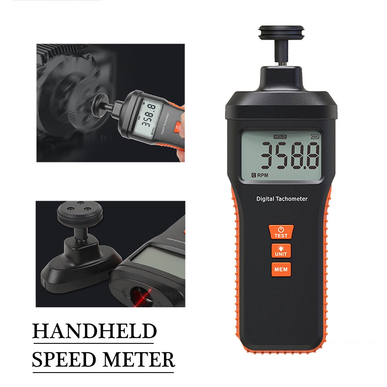 Digital Tachometer Handheld Motor Speedmeter Tach RPM Meter NonContact