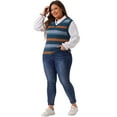 thumbnail image 3 of DARING DIVA Women's Plus Size V Neck Striped Knit Sweater Vests 1X Blue, 3 of 6