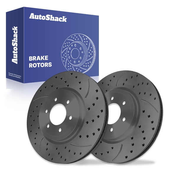 AutoShack Rear Brake Rotors for Ford, F-150 2021-2025, 4WD RWD V6 2.7L 3.0L 3.3L 3.5L V8 5.0L 5.2L - Coated Drilled & Slotted - Black Matte Finish - BlackShield - 13.78" (350 mm), 6-Lug