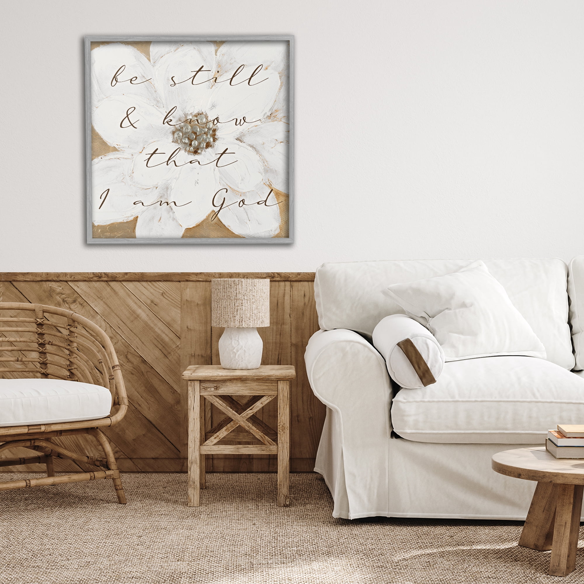 Stupell Industries Be Still with White Magnolia Gray Framed Giclee Art, design by Lanie Loreth