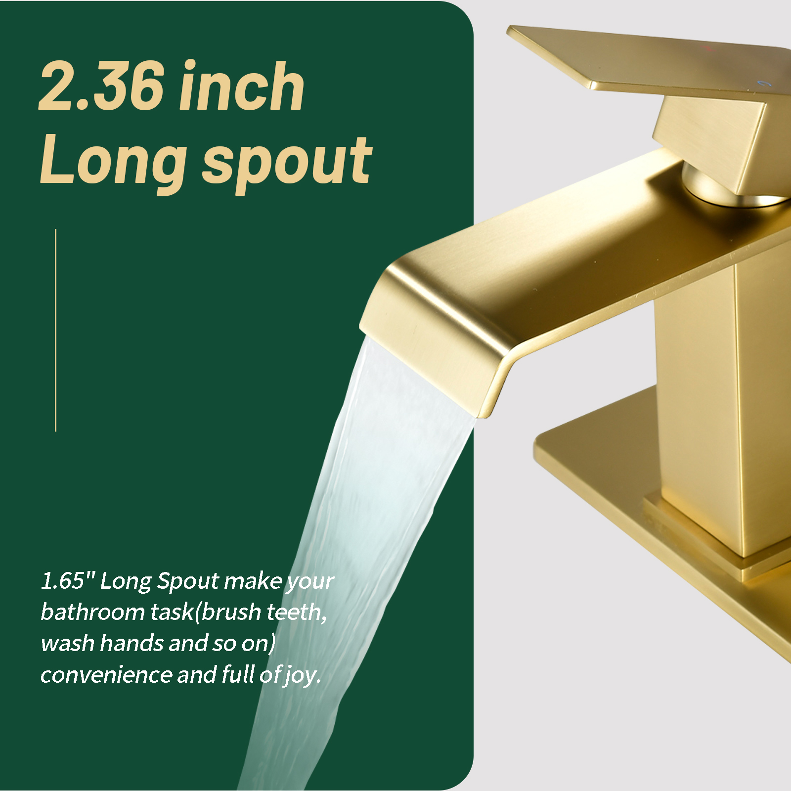 Cobbe Single-Handle Waterfall Spout Bathroom Sink Faucet for Vanity Single-Hole Installation with Pop-Up Drain Brushed Gold