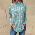 thumbnail image 2 of TQWQT Plus Size Mock Turtleneck for Women Loose Fit Floral Print Tunic Top Mockneck Long Sleeve T-Shirts Curved Hem Graphic Tee Fall Outfits 2024 Light Blue L, 2 of 5