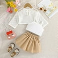 thumbnail image 4 of Sngxgn Girl's Skirt Outfits Long Sleeve Knitted Shirt Sweater Ruffle Trim Tshirt Tops & Mini Skirt Cute Clothes 2 Piece Set(Khaki,5), 4 of 8
