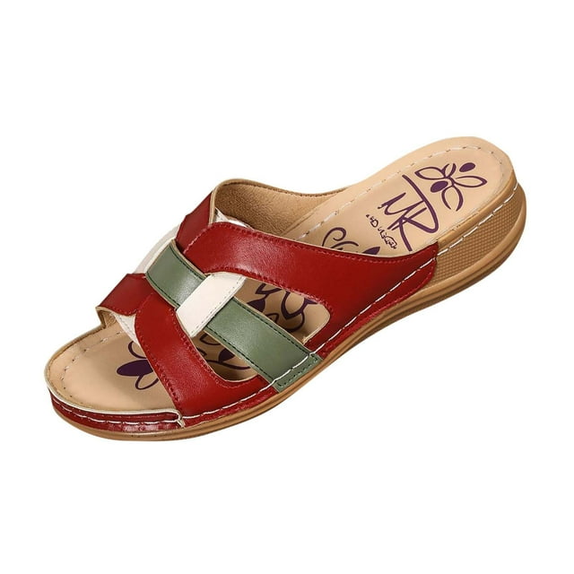 LOVZFMLL Sandales Compensées pour Femmes à Enfiler Bout Ouvert Confort Marche Extérieur Plage Vacances Été Chaussures Décontractées Rouge 7