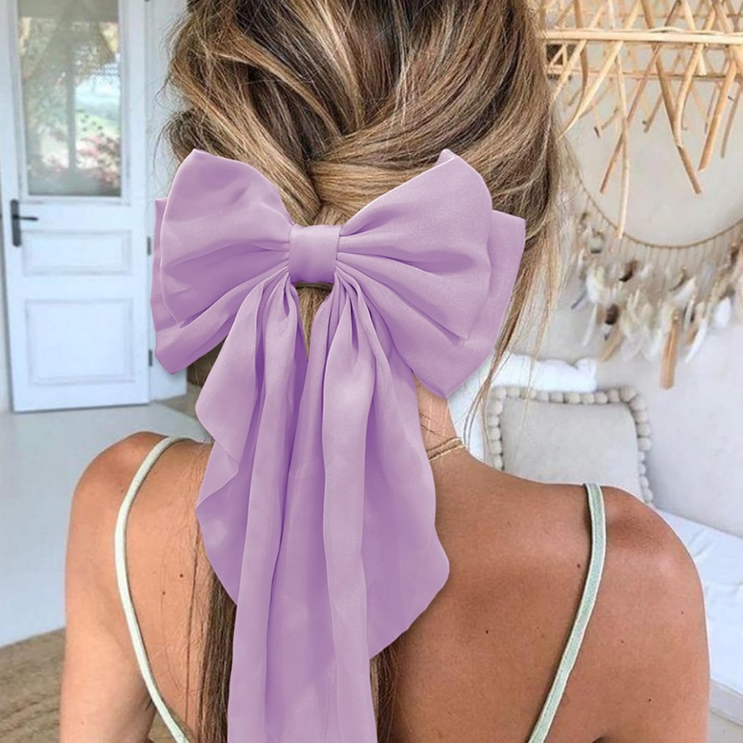 Large Bow Hair Clips with Long Tails - Ribbon Bowknot Pins Accessories for Women, Party Gifts for Girls ()