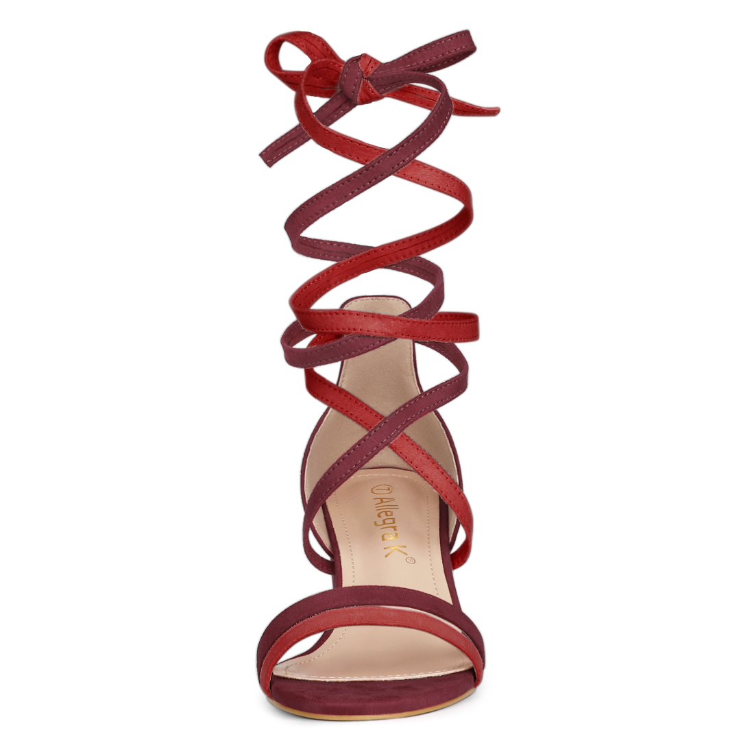 DARING DIVA Women's  Fashion Open Toe Lace Up Color Block Heel Sandals Burgundy Red 7.5