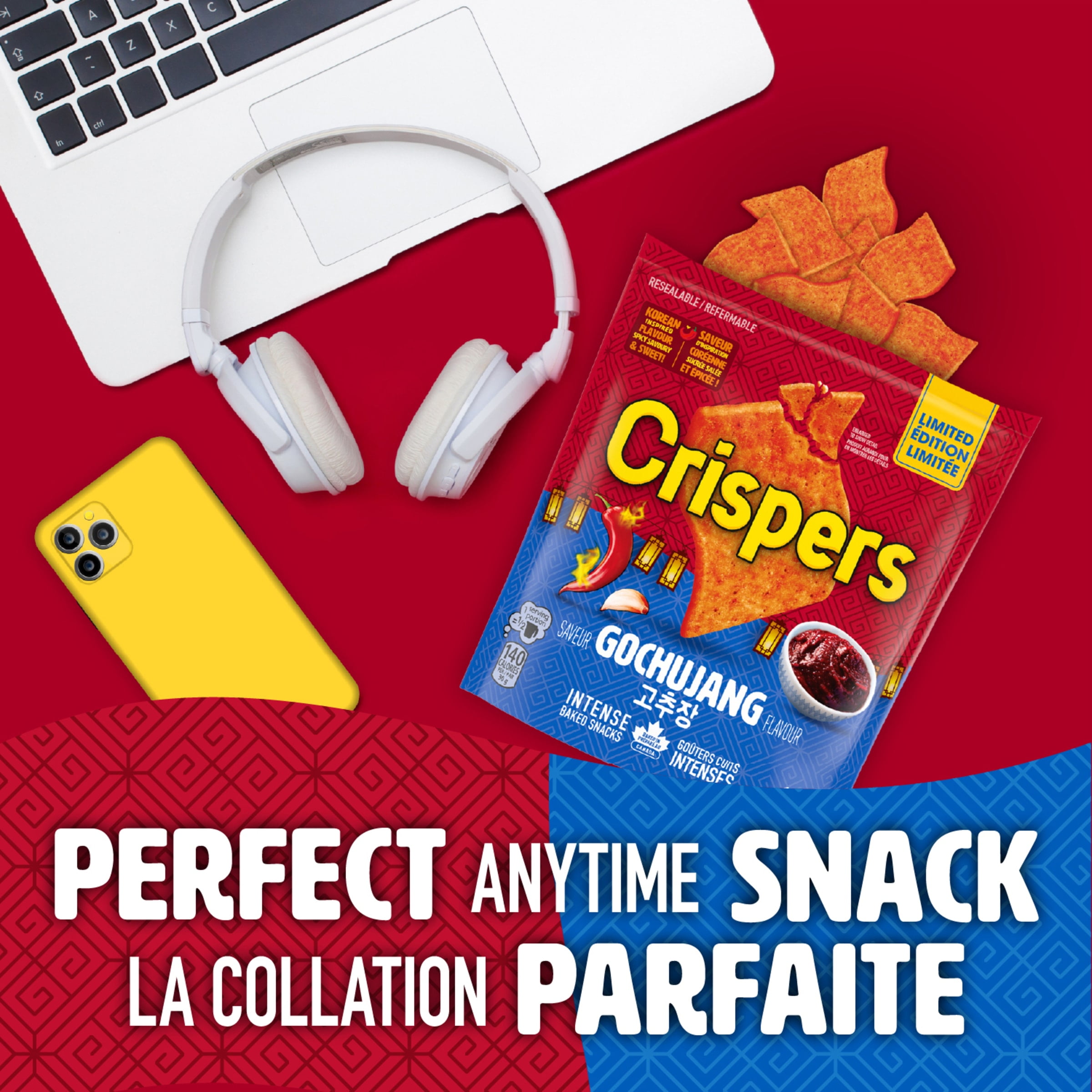 CRISPERS, Gochujang Crackers, Salty Snacks, Limited Edition, Baked In Canada, 145 g