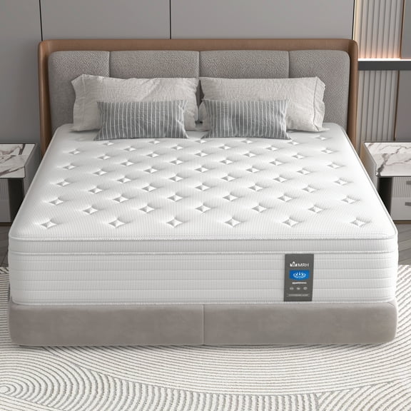 MRH 12 Twin Mattress Cooling Gel Memory Foam Hybrid Mattress Medium-Firm Breathable Pressure Relief White CertiPUR-US Certified Mattress with individually Pocket Springs for Kids and Adults