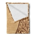 thumbnail image 2 of Floral Soft Flannel Fleece Throw Blanket, Wooden Print Style Composition in Monochrome Tones Ornate Print Arrangement, Cozy Plush for Indoor and Outdoor Use, 50" x 70", Brown and Khaki, by Ambesonne, 2 of 5