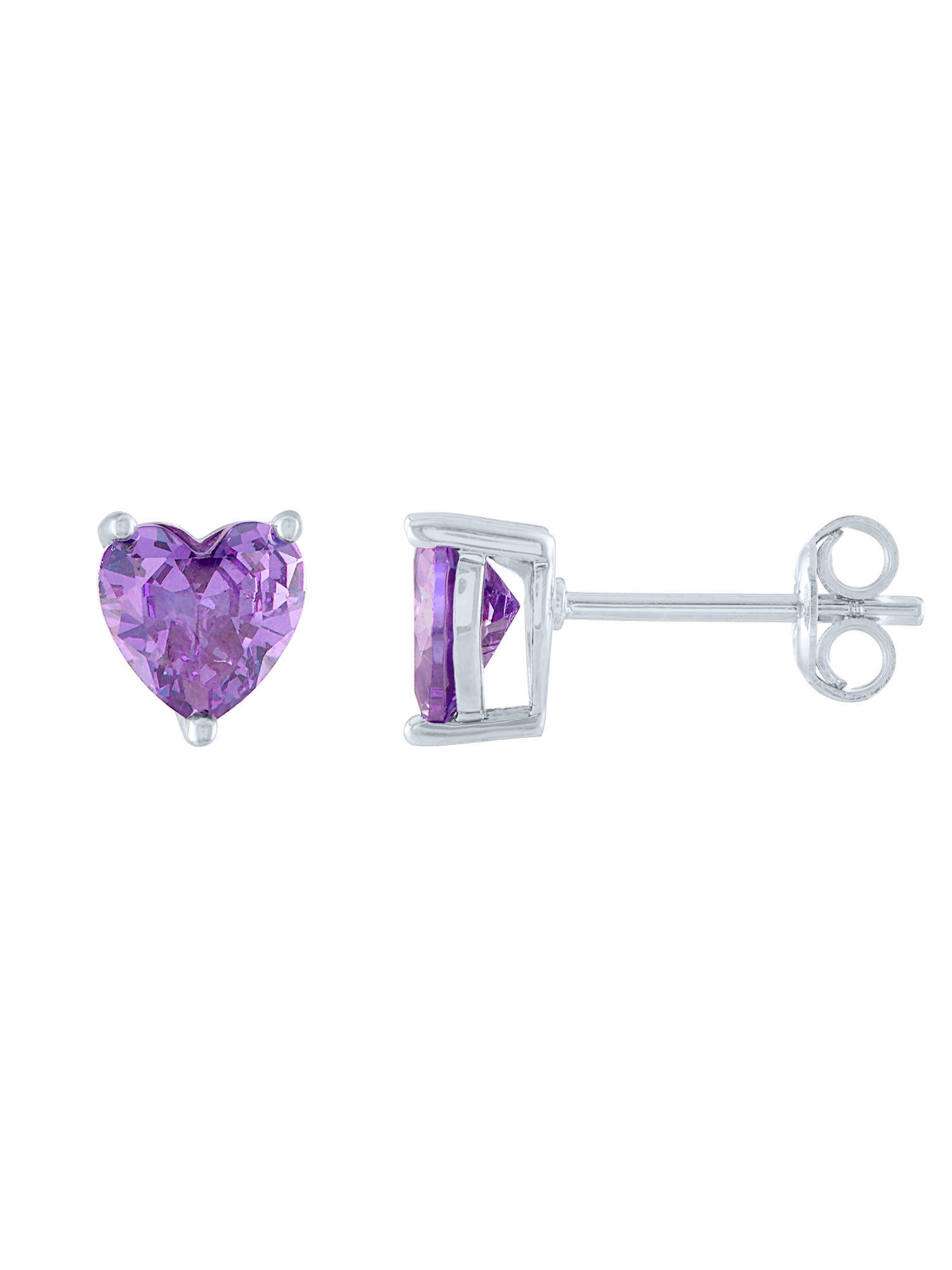 Ladies Brilliance Fine Jewelry Sterling Silver Plated Simulated Amethyst and CZ Mom Heart Pendant & Earring Set