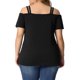 thumbnail image 3 of Blusa de verano casual de manga corta con hombros descubiertos y corte en cruz para mujeres de tallas grandes Agnes Orinda 2X Negra, 3 of 6