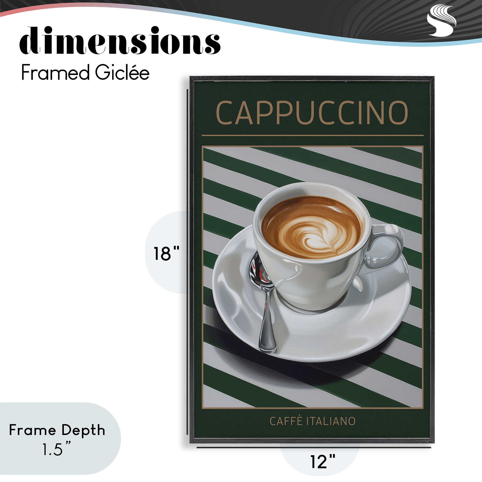 Stupell Industries Cappuccino Coffee over Stripes Black Framed Giclee Art, design by Andreas Magnusson