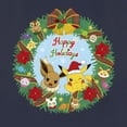 thumbnail image 2 of Junior's Pokemon Pikachu and Eevee Happy Holidays  Cowl Neck Sweatshirt Navy Blue Medium, 2 of 4