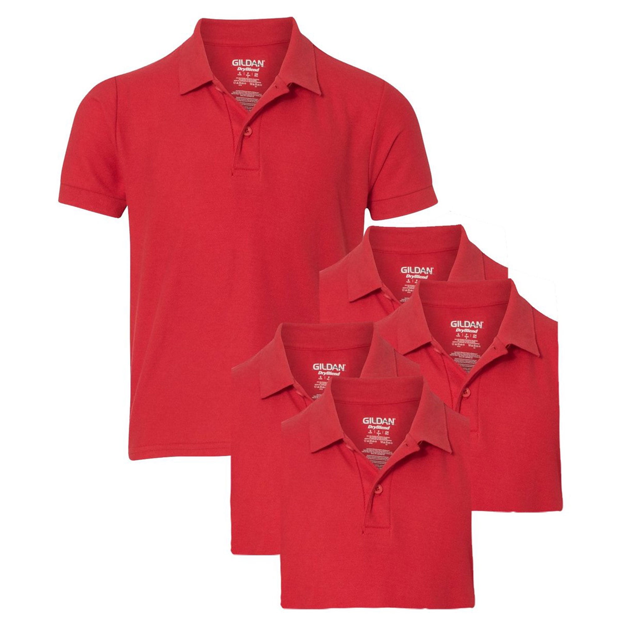 3 Pack Gildan Dry Blend Double Pique Childrens RED Polo Shirt School Uniform 