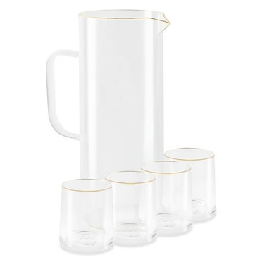 Thyme & Table 5-Piece Gold Rim Pitcher and 9oz Drinking Glass Set