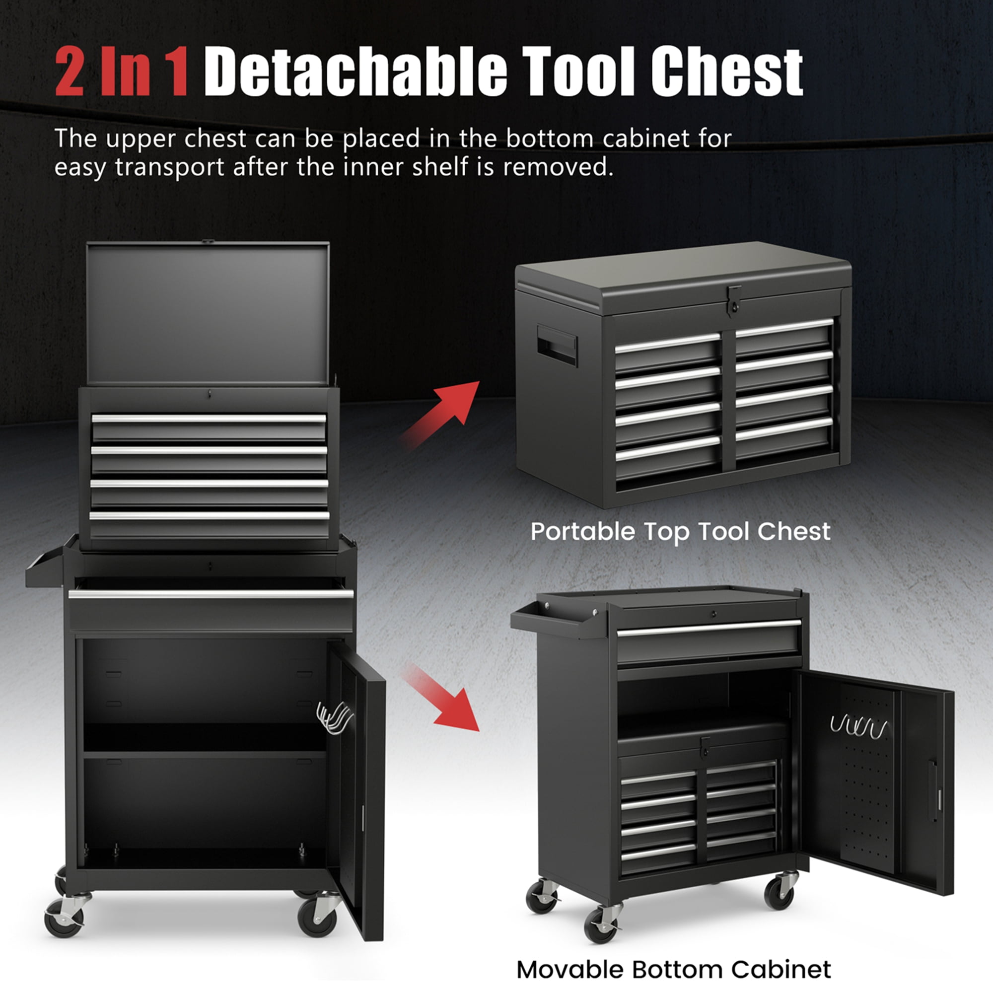Costway 5-Drawer Rolling Tool Chest Cabinet Metal Tool Storage Box Lockable with Wheels Black