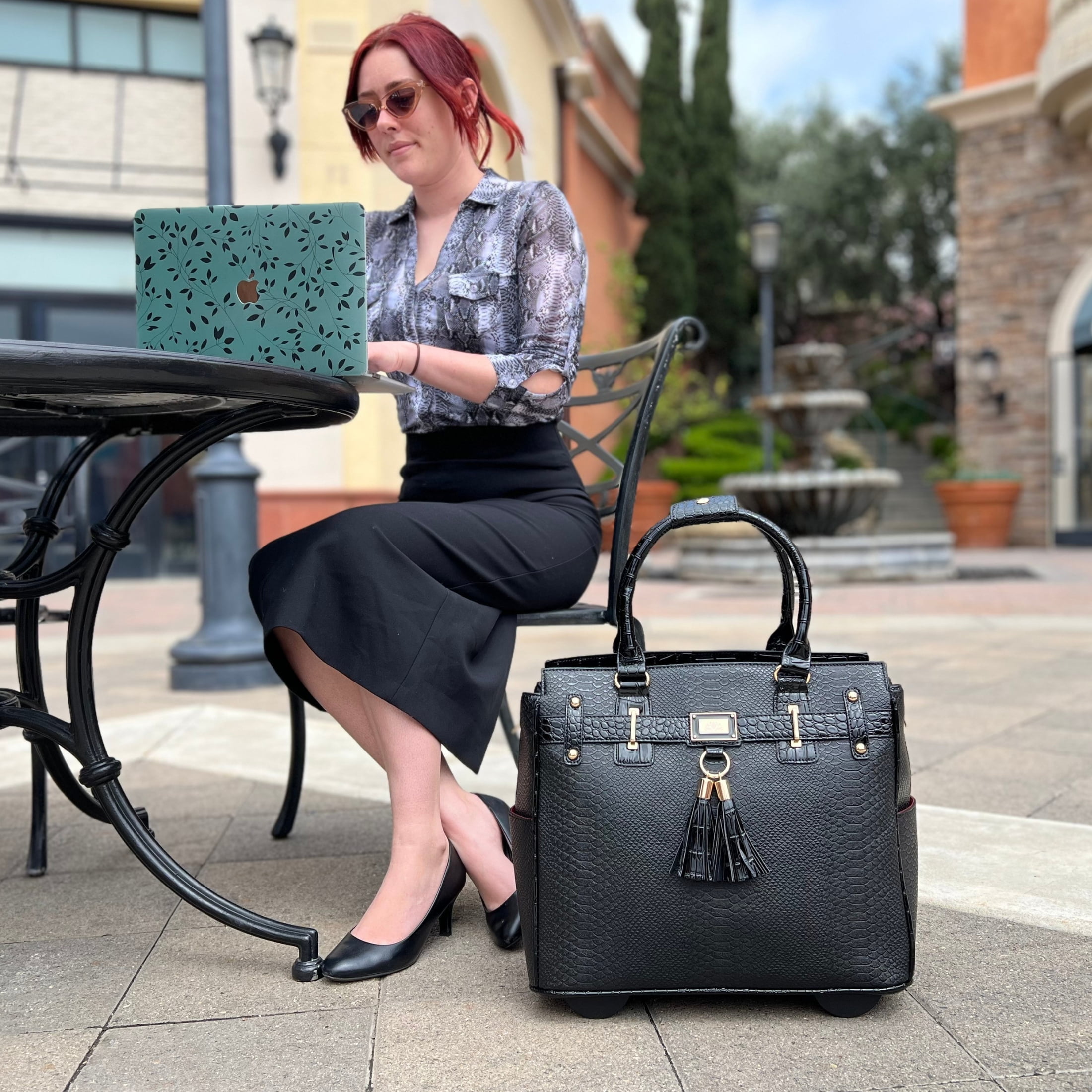 The Barrington Rolling Laptop Bag for Women | Designer Wheeled Briefcase | Fits 13-17" Laptops | JKM & Company Office Travel Computer Case