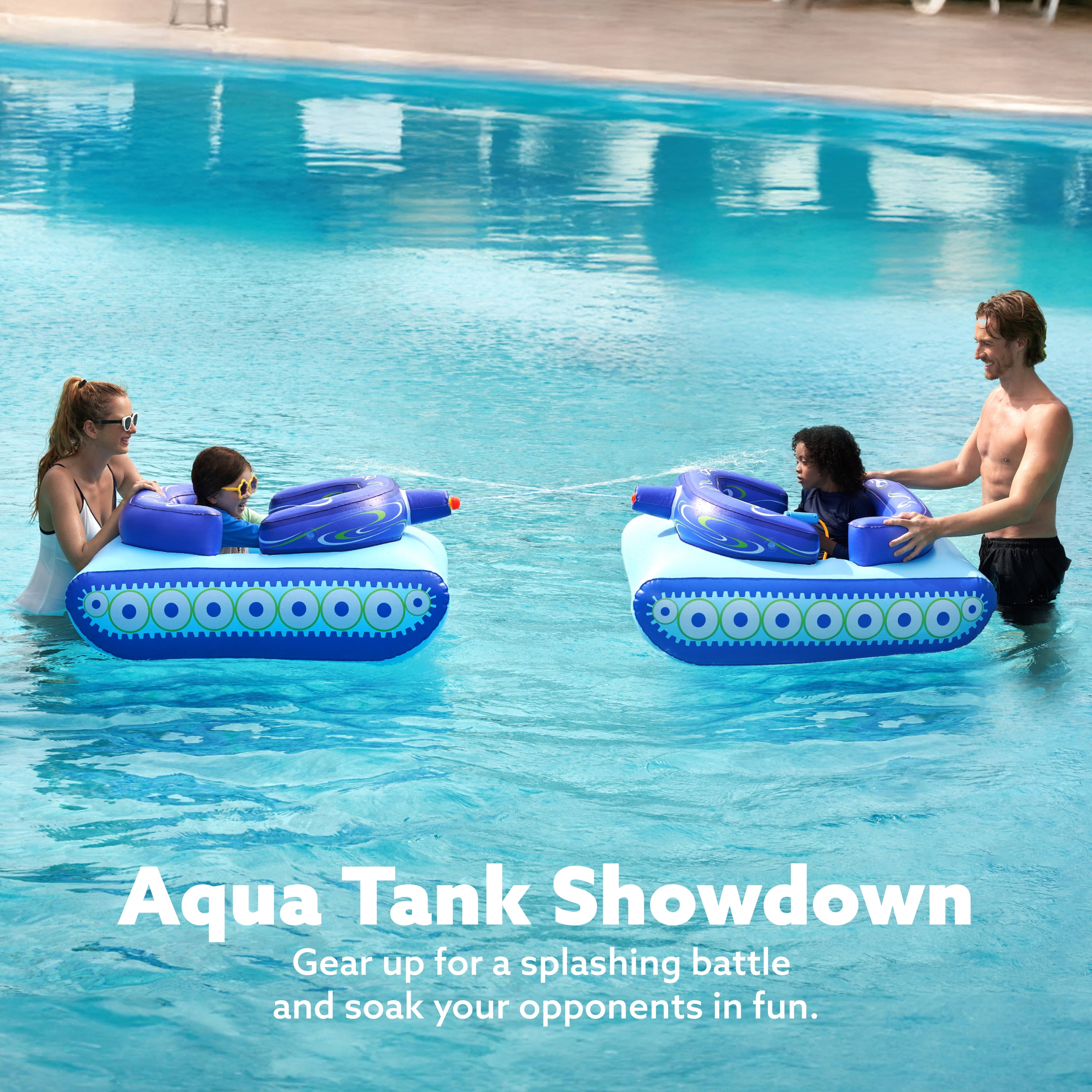Joyfy Inflatable Tank Pool Float for Kids, Ride-On Float with Water Squirt Guns, Ideal for Summer Beach & Pool Party Water Battle Games