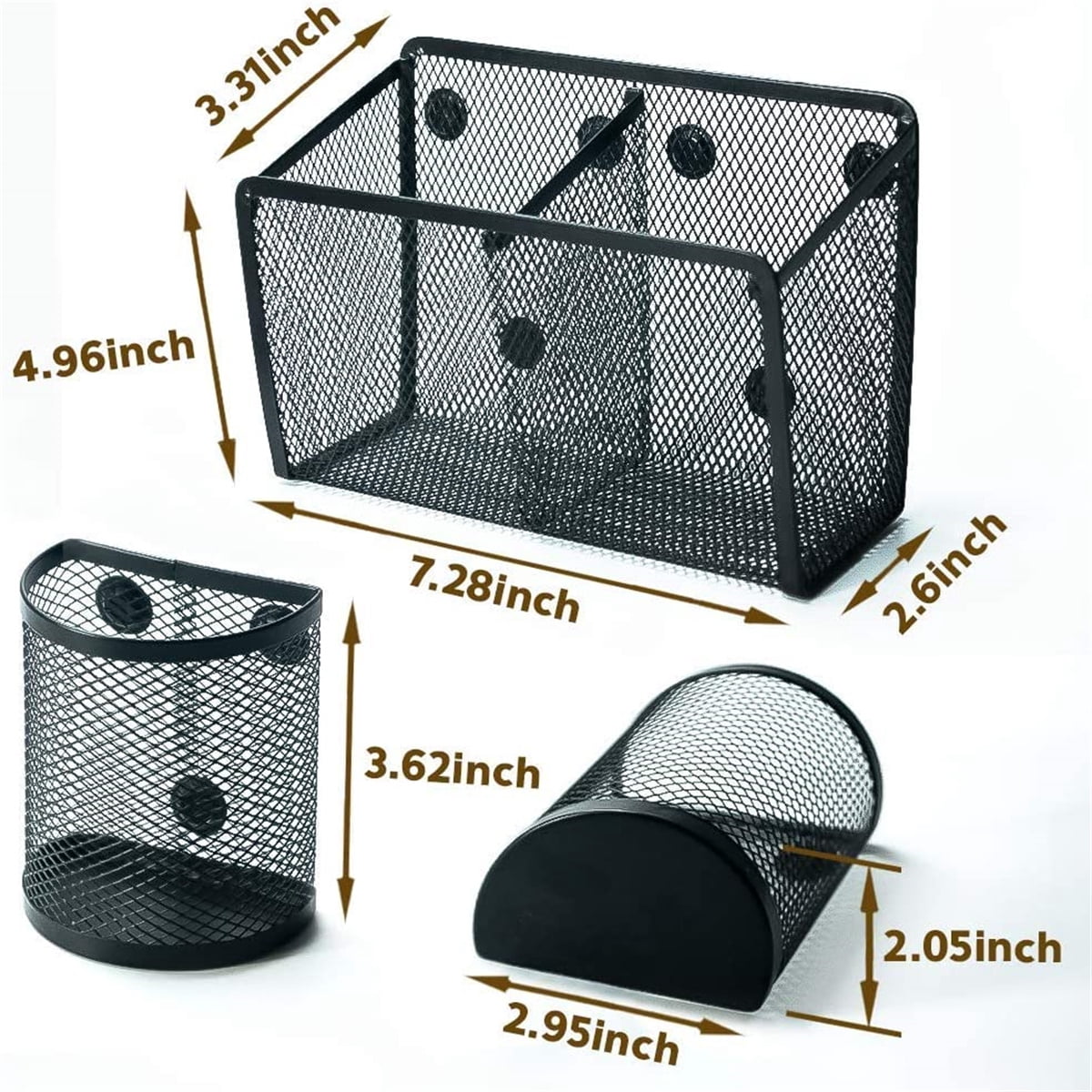 Casewin 3Pcs Magnetic Pencil Holder, Metal Strong Magnet Pen Cup, Magnetic Marker Storage Basket Organizer to Hold Whiteboard Refrigerator Fridge Locker Accessories