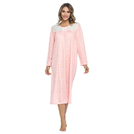 

Casual Nights Women s Long Cotton Knitted & Lace Henley Nightgown - Peach