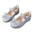 thumbnail image 4 of Quealent Girls Mary Jane Dress Shoes Low Heel Glitter Patent Bow Kids Party Wedding Flower Girl School Shoes(Toddler/Little/Big Kid) Silver for Size 12.5, 4 of 7