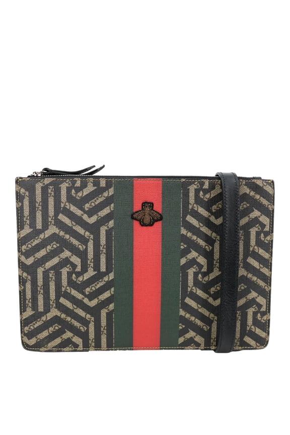 Pre-Owned Gucci Caleido Bee GG Supreme Web Canvas Clutch Crossbody Bag Black 450358