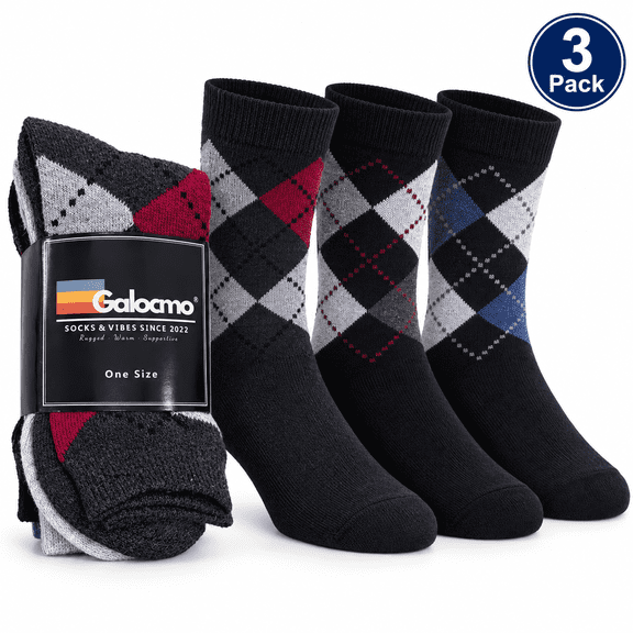 Men's Mid-Calf Black Diamond-Patterned Ribbed Socks, 3 Pack