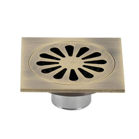 

4 in. Watercourse Sunburst Square Grid Shower Drain Antique Brass