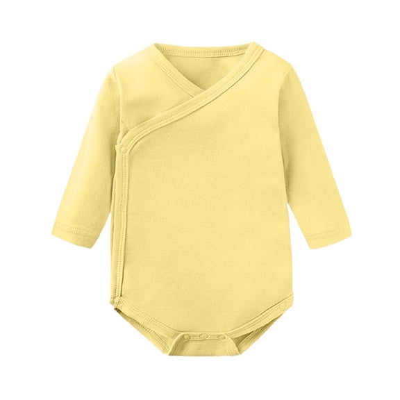 Busydd Baby Romper 0-24 Months Comfy Solid Color V Neck Cotton Newborn Clothes Breathable Long Sleeve Button Baby Girl Clothes 0-3 Months