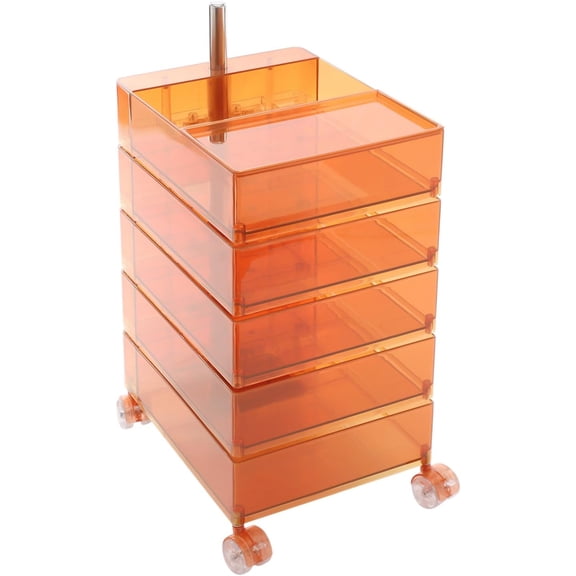 Nightstand with 5 Drawers 360°Rotating Storage Cabinet with Wheels Mobile Bedside Cabinet End Table Beside Organizer Furniture for Living Room(Orange)