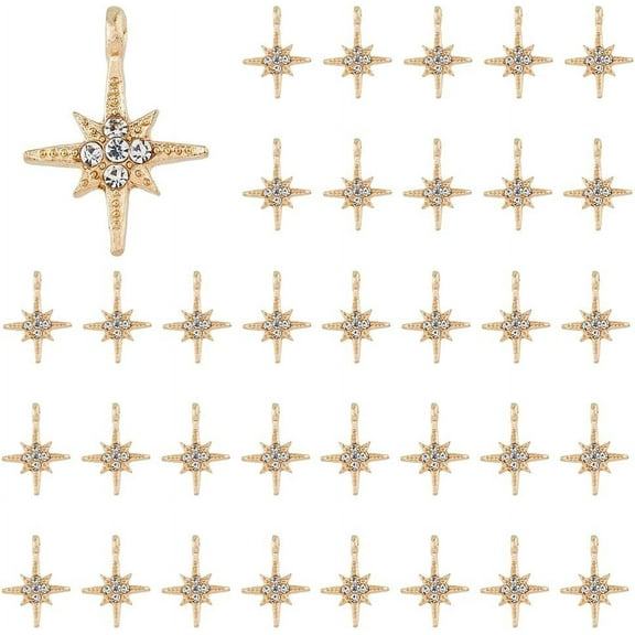50Pcs Alloy Rhinestone Pendants Star Charms Light Gold 22x16x4mm Hole: 2mm