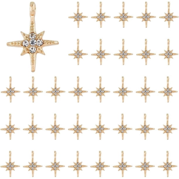 Dijes de hexagrama de diamantes de imitación, colgantes de estrella del norte, colgantes de estrella de seis puntas de aleación, dije vintage de oro claro, dijes celestiales, dije colgante brillante