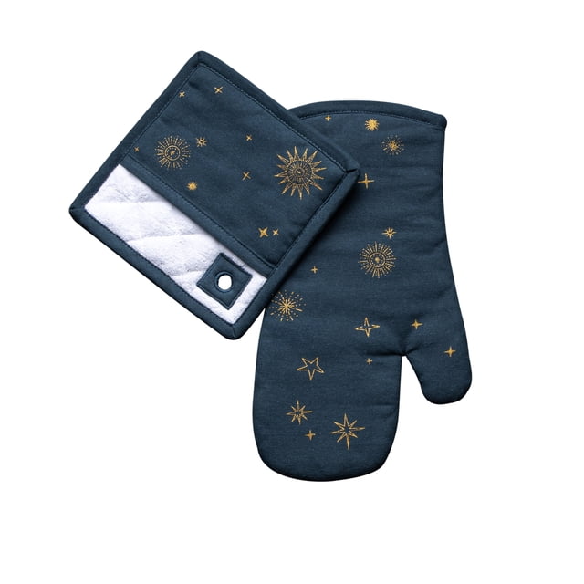 Thyme & Table 2-Pack Kitchen Set Oven Mitt and Potholder, Navy Celestial