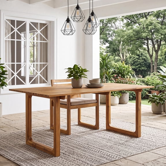 Christopher Knight Home Outdoor Dining Table, Solid Acacia Wood Slatted Patio Table, Teak Finish