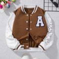 thumbnail image 2 of SUYIDA Boys Long Sleeve Letter Print Stand Collar Casual Jacket for Autumn Winter Outerwear Coats Youth Big Kids Fashion - Brown, 2 of 6