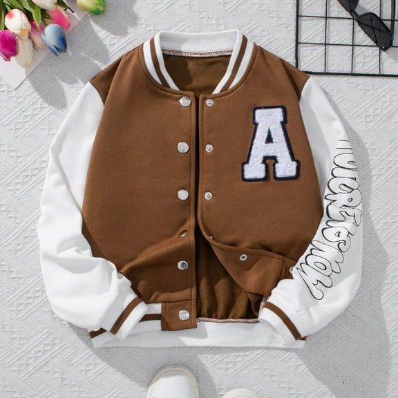 Rhuody Coats For Boy 9-10 Years Autumn Long Sleeve Outerwear Stand Collar Letter Prints Basketball Jacket Leisure Wear