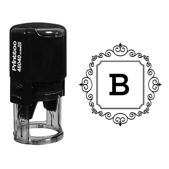 Printtoo R-40 Square Swirl Border B Alphabet Monogram Initial Self Inking Rubber Stamp Office Stationary