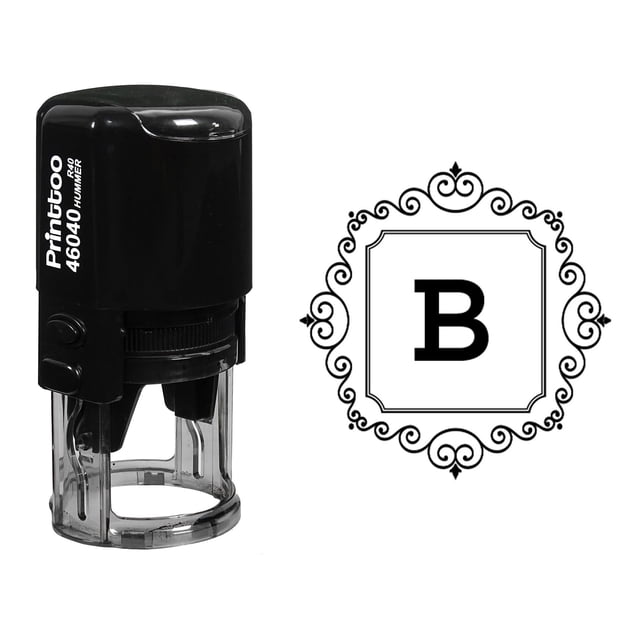 Printtoo R-40 Square Swirl Border B Alphabet Monogram Initial Self Inking Rubber Stamp Office Stationary