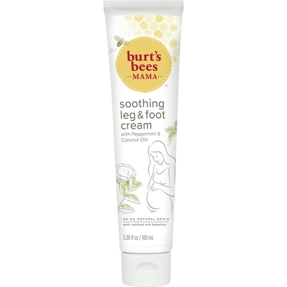 Burt's Bees Mama Leg and Foot Cream with Peppermint and Coconut Oils, 99.0% Natural Origin, 3.38 Ounces