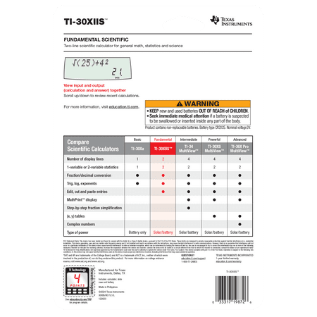 Texas Instruments TI-30XIIS Two-Line Scientific Calculator High School and College