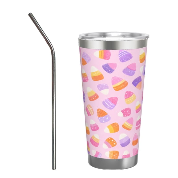 20oz Pastel Candy Corn Halloween Car Tumbler Insulated Travel Cup with Handle and Straw Lid Cute Fall Gift with Stainless Steel Straw