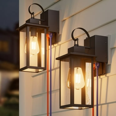 2 Pack 16" Outdoor Porch Light with GFCI Outlet Dusk to Dawn Wall Light Fixture Front Door Exterior Wall Sconce for House Patio Balcony Garage Doorway