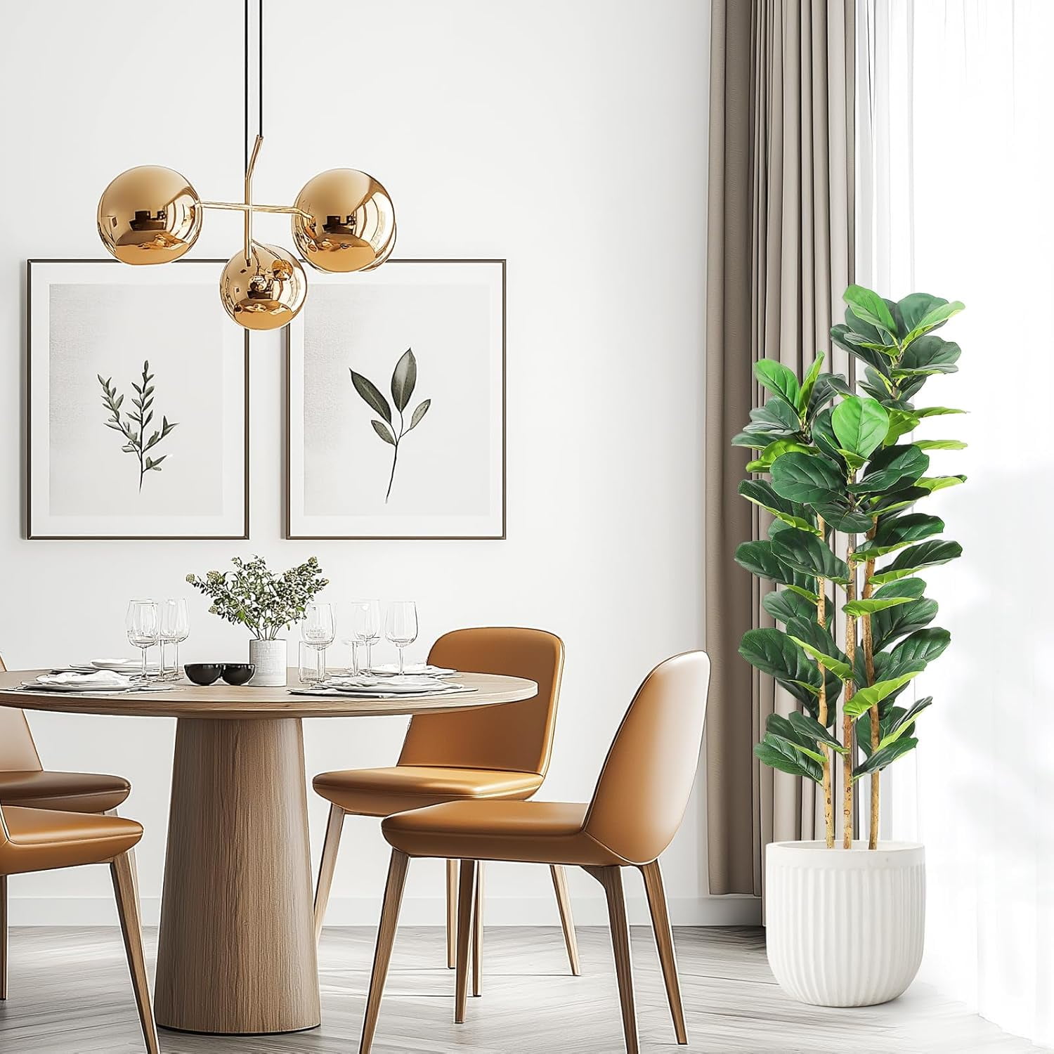5 ft Faux Fiddle Leaf Fig Tree with White Pot, Faux Trees with Artificial Plants 56 Fiddle Leaves Greenery - Lifelike Fake Tree for Home Office Store Room Decor Indoor Outdoor