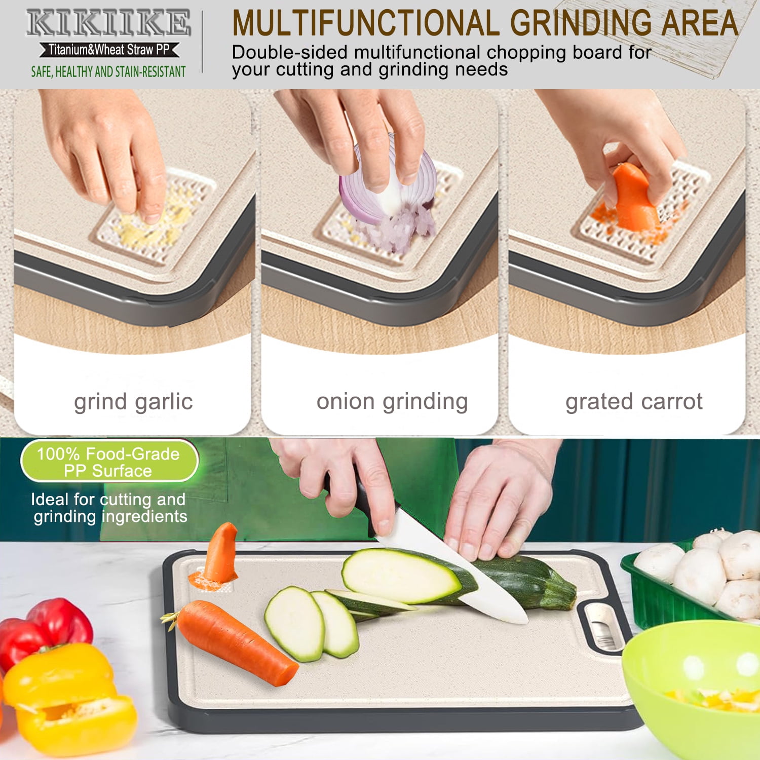 Titanium Cutting Board Double Sided Pure Titanium Cutting Boards for Kitchen, titanium & Wheat Straw PP Food Grade metal cutting board, Non-slip durable and easy to clean