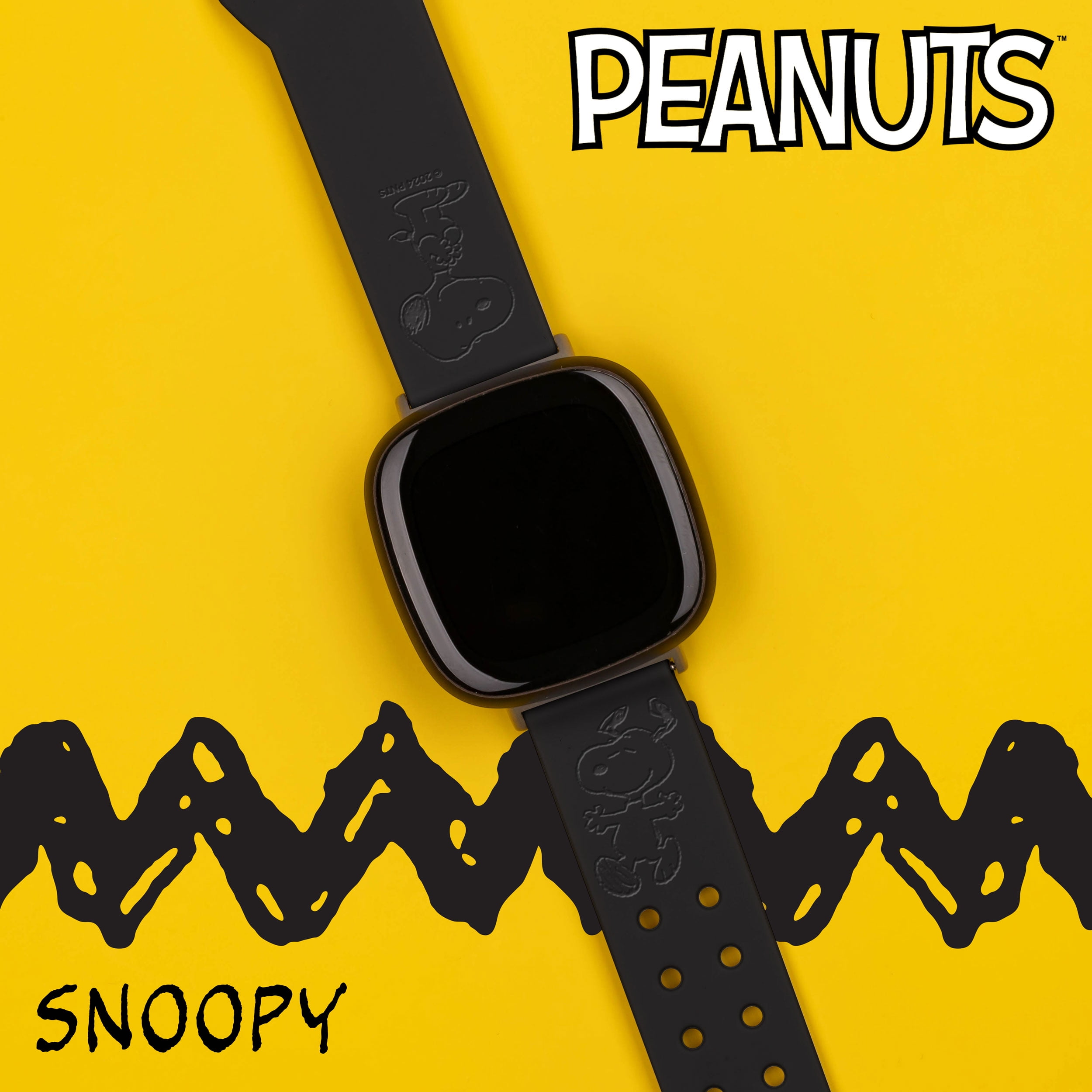 Peanuts Classic Engraved Silicone Watch Band Compatible with FitBit Versa 3 & Sense (20mm Snoopy Black) by Affinity Bands