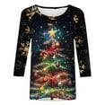 thumbnail image 4 of FDGIU Women's Christmas Shirts 2025 - 3/4 Sleeve Graphic Tee with Xmas Tree & Snowflake Prints, Loose Fit Tunic Top for Holiday, 4 of 5