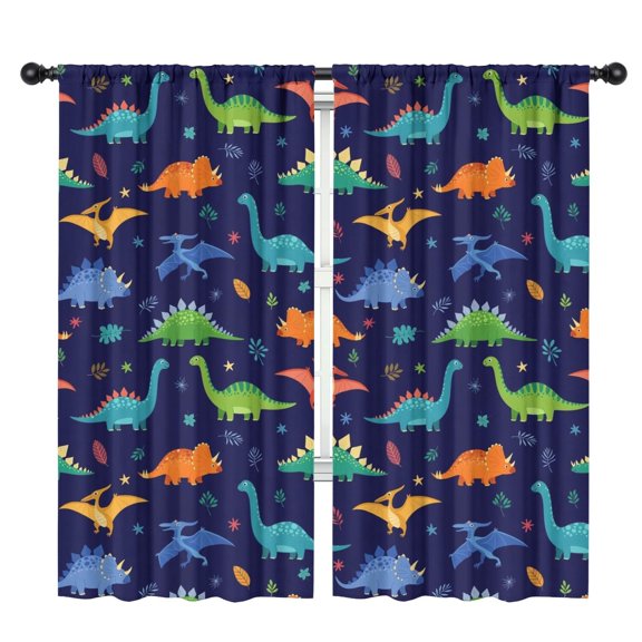 Blackout Kids Curtains,Colorful Dinosaur and Leaf Pattern Childrens Insulated Curtains Set Of 2,Bedroom Essentials,Toddler Room Decor 42"x84"